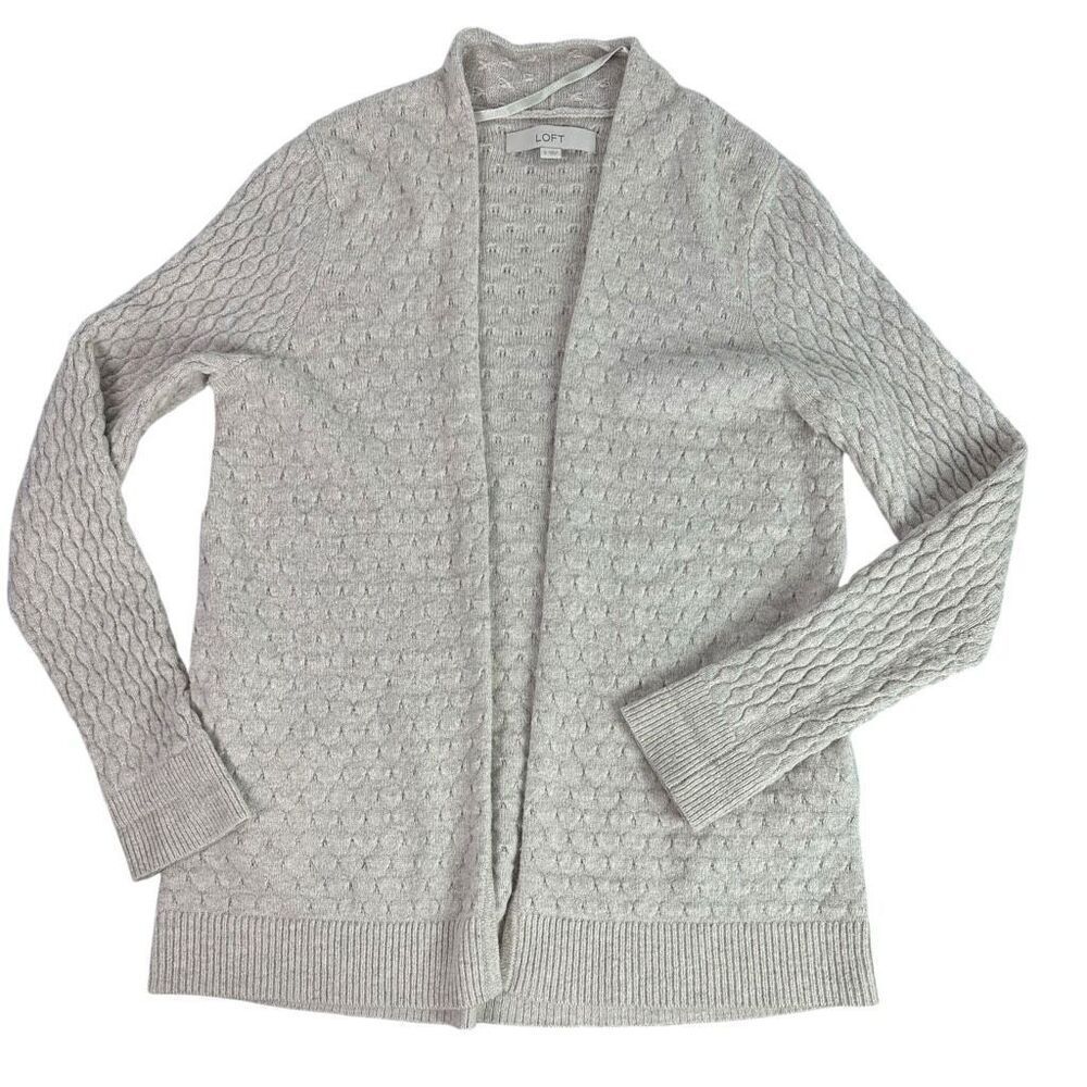 Loft Small Oatmeal Open Front Sweater